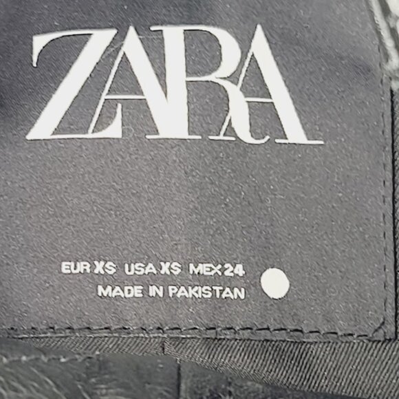 Zara Women's Black Long Sleeve Round Neck Streetwear Faux Leather Jacket Size XS - Picture 8 of 12